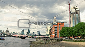Skyline of City of London with Blackfriars Bridge