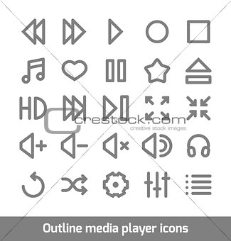 Outline media player icons set