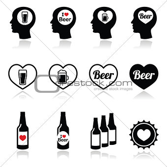 Man loving beer vector icons set