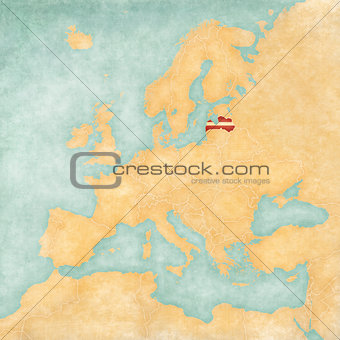 Map of Europe - Latvia (Vintage Series)