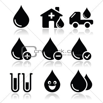 Blood donation, medical vector icons set
