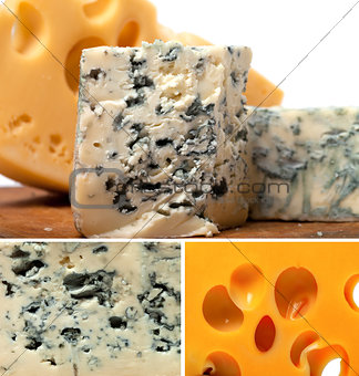 Collage of blue cheese and other cheeses 