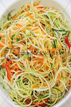 vegetable noodles closeup vertical