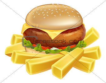 Burger and chips or french fries