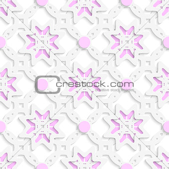 White perforated ornament layered with pink dots seamless