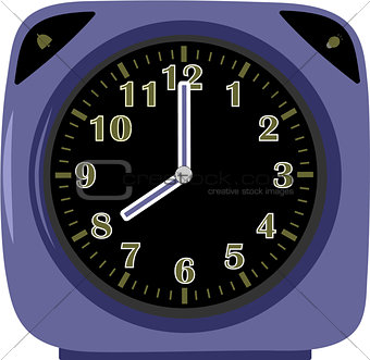 Modern blue alarm clock on white background