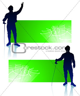 Fencer on Abstract Banners