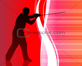 Karate Sensei with Sword on Abstract Internet Background