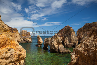 Famous cliffs of Ponta de Piedade, Lagos, Algarve, Portugal
