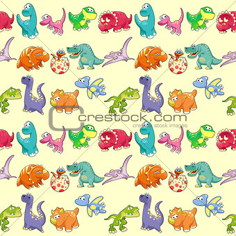 Group of funny dinosaurs with background. 