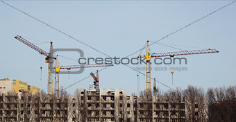 Inside place for many tall buildings under construction and crane