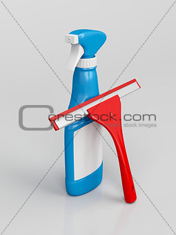 Squeegee and spray bottle