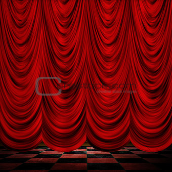Decoretive red curtains with floor