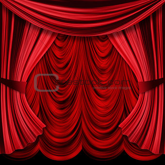 Realistic red curtains