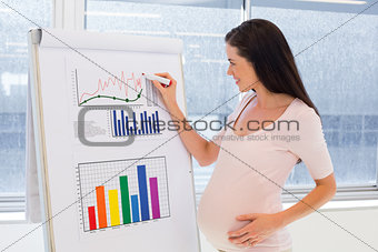 Attractive pregnant businesswoman drawing graph at work