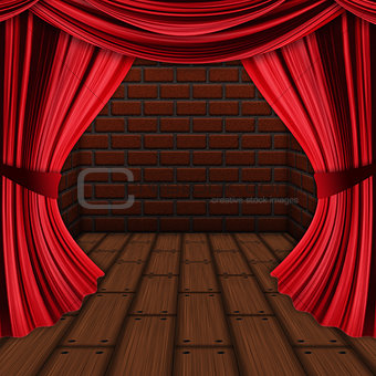 Room with red curtains