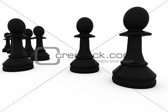 Black chess pawns in a row