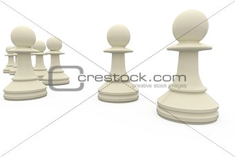 White chess pawns in a row