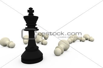 Black king standing among fallen white pieces