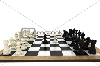 Black and white chess pieces on board