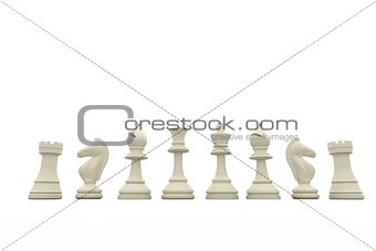 White chess pieces in a row