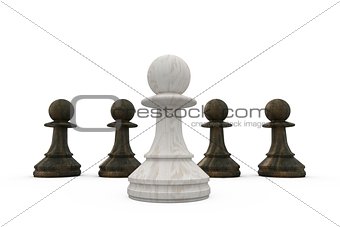 White pawn standing in front of black pawns