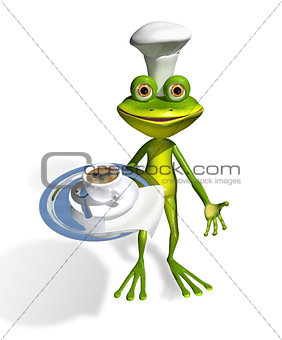 frog with a cup of coffee