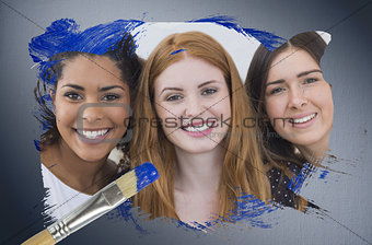 Composite image of pretty friends smiling at camera