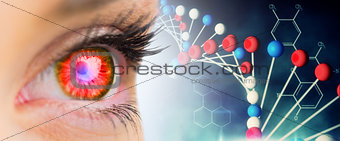 Composite image of red glowing eye looking ahead