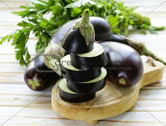 fresh ripe vegetables purple eggplant on a wooden table