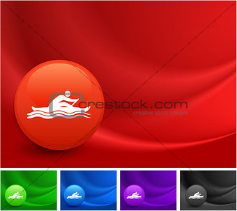 Rowing Icon on Multi Colored Abstract Wave Background