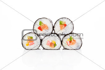 Maki sushi isolated on white.
