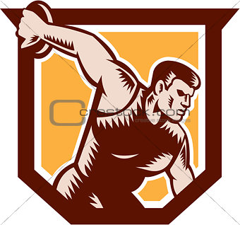 Discus Thrower Shield Woodcut