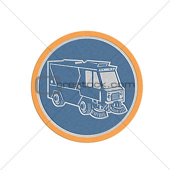 Metallic Street Cleaner Truck Circle Retro