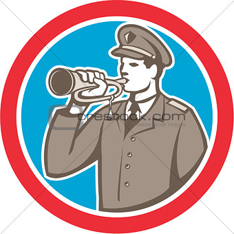 Soldier Blowing Bugle Circle Retro
