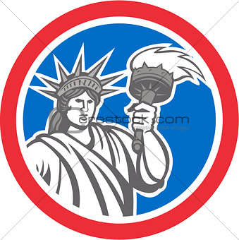Statue of Liberty Holding Flaming Torch Circle Retro