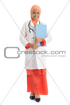 Full body young Muslim female doctor