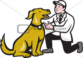 Veterinarian Vet Kneeling With Pet Dog Cartoon