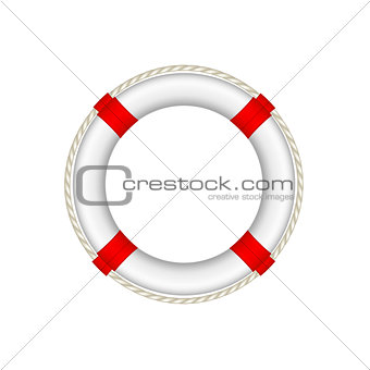 White life buoy with rope around