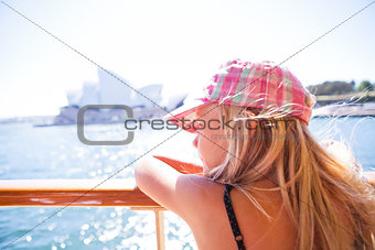 Young girl looking from ferry in Sydney
