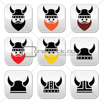 Viking warrior in helmet buttons set