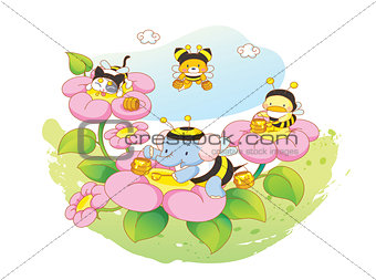animals playing in the flower