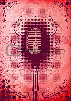 retro poster with a microphone and decorative elements