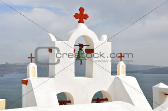 white church on greek santorini island, greece