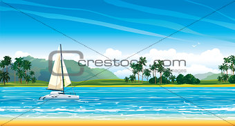 Tropical landscape with yacht