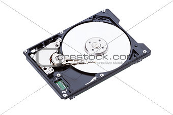 Harddisk drive (HDD) with top cover open isolated on white