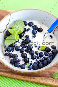 Fresh yogurt with blueberry and mint 