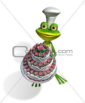 frog chef with cake