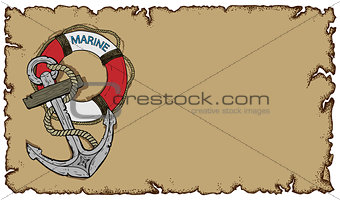 marine theme, old parchment with anchor