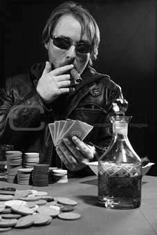 Cigar smoking poker player 